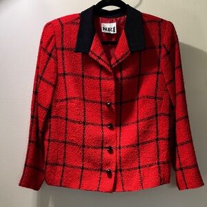 Vintage Red Plaid Blazer Jacket